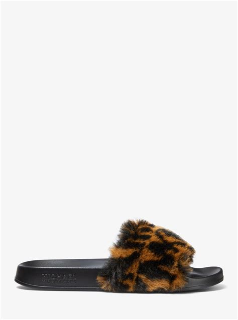 michael michael kors gilmore logo-print faux fur slide sandal|Michael Kors.